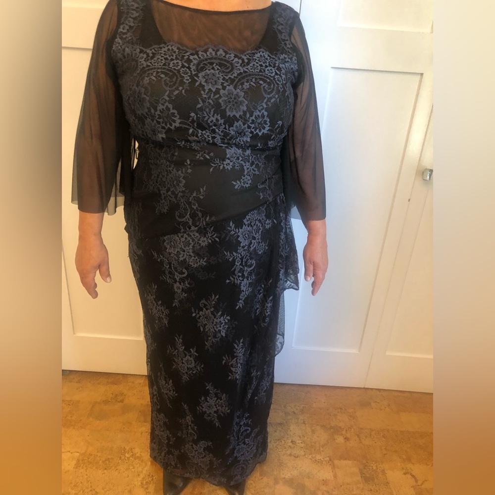 Elegant Black and Slate Lace Evening Wedding Dress